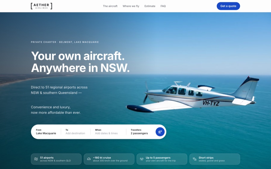 Aether Airlines website